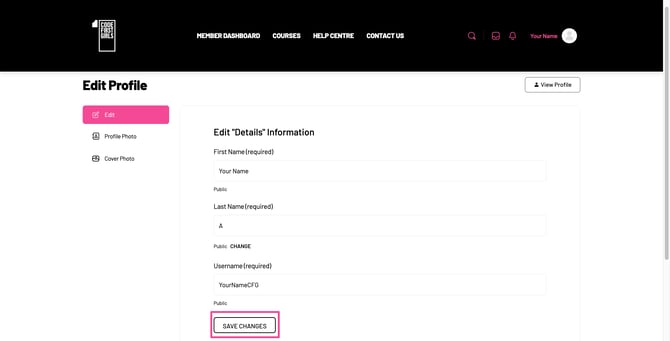 The Save Changes button to save the edits on your profile. 